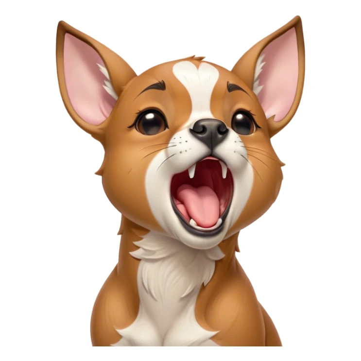 Cinematic Cute Yawning Fawn Boxer Portrait Emoji, Head tilted slightly with a dramatic, wide-open yawn, showcasing a short fawn coat with a crisp white muzzle and chest, floppy ears slightly drooping, round brown eyes barely open in drowsy contentment, Simplified yet irresistibly adorable features, highly detailed, glowing with a soft, cozy glow, high shine, relaxed yet expressive, stylized with a touch of whimsy, bright and endearing, soft glowing outline, capturing the essence of a sleepy yet affectionate guardian, so drowsy it feels like it could stretch right out of the screen and curl up for a nap! sticker