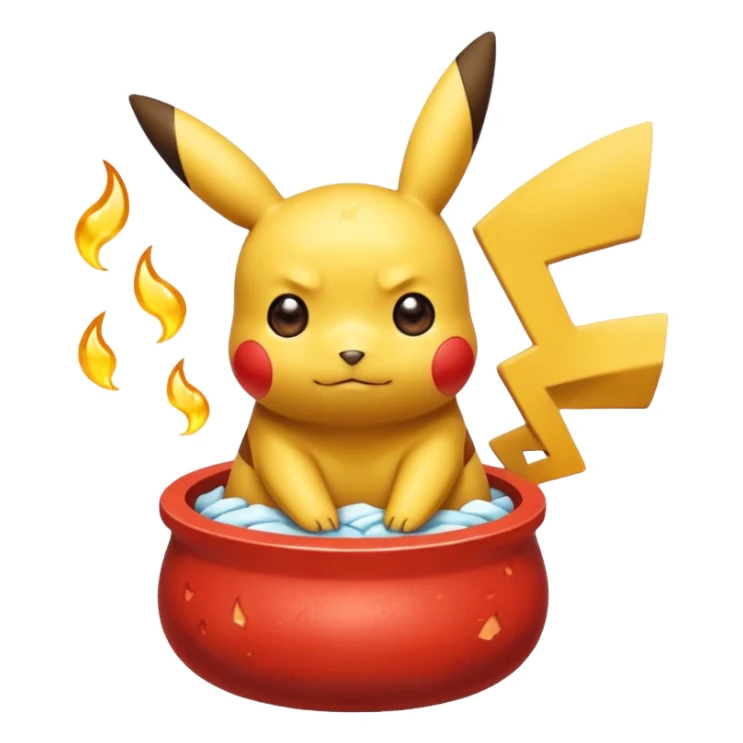 Un Pikachu rouge qui et triste avec des éclairs en fond et il a fait caca et pipi dans un pot  sticker