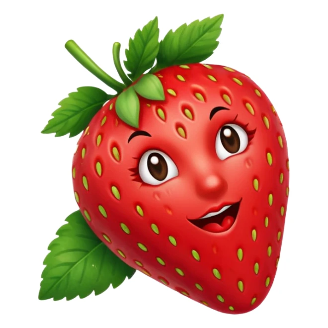 one strawberry 🍓 and red kiss 💋 fashioned stylish little emoji for “slay” reaction. subject. less details. lips with pattern of strawberry with leaf on top  sticker