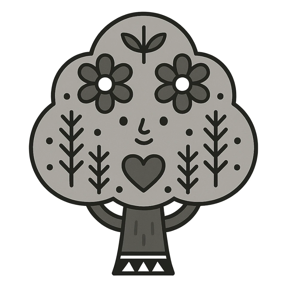 a stylized tree with folk motifs, Scandinavian or Slavic, neutral colors, minimal sticker