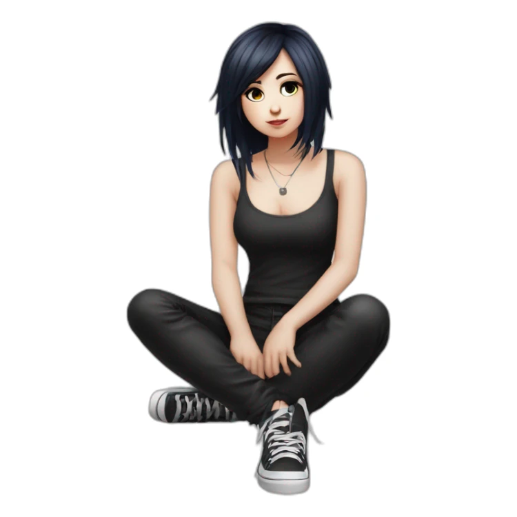 Full body curvy emo girl sits on the floor черная юбка белые трусики рваные полосатые чулки sticker