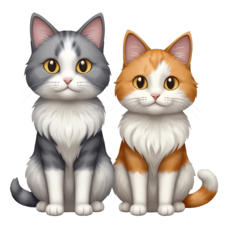 a very fluffy grey and white cat sitting next to another cat sticker
