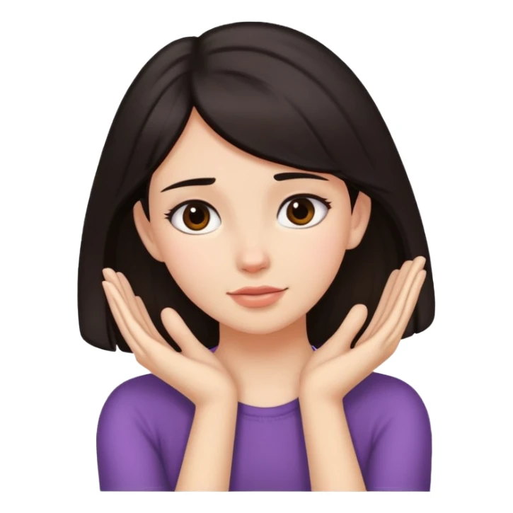 Girl holding  neck with hands with dark hair  sticker