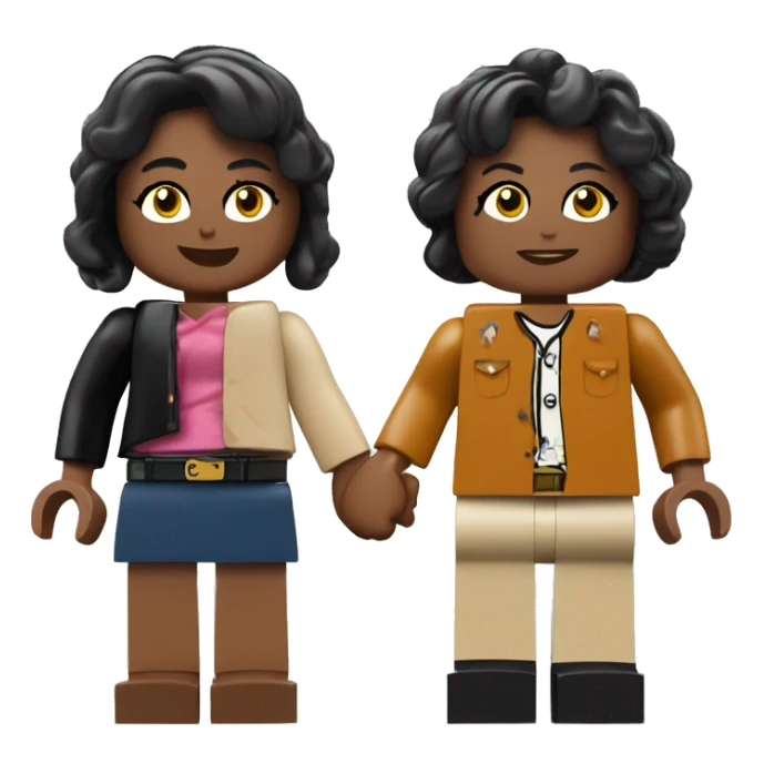 two lego people holding hands with the faces of Cole and Jane sticker