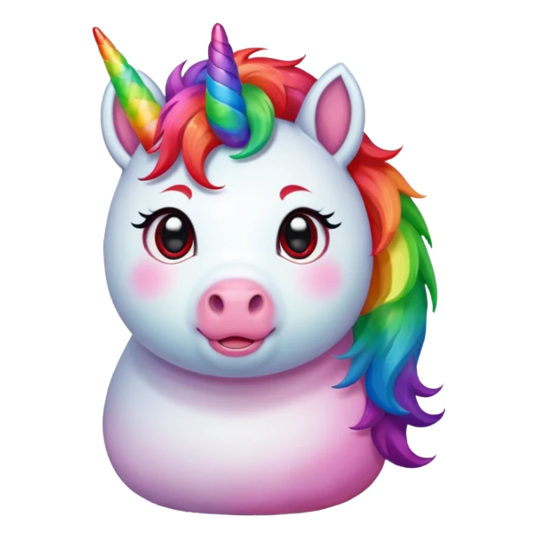 Small chubby unicorn in colour jade, black and red eyes, faring rainbow sticker