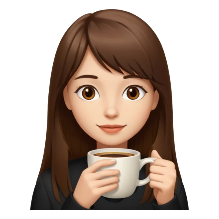 A girl with elongated bangs and long brown hair drinks coffee  sticker