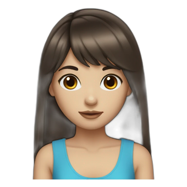Dark brown long hair bangs girl with blue eyes sticker