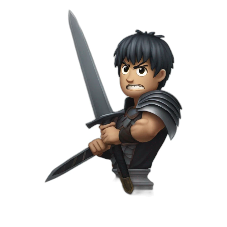 angry berserk guts carrying a huge sword on his shoulder framed on his bust sticker