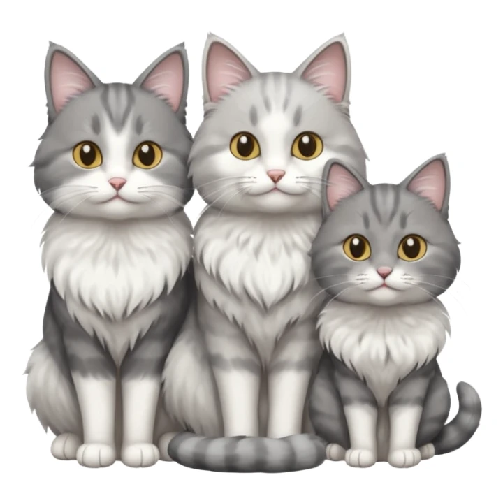 a very fluffy grey and white cat sitting with 2 other cats sticker