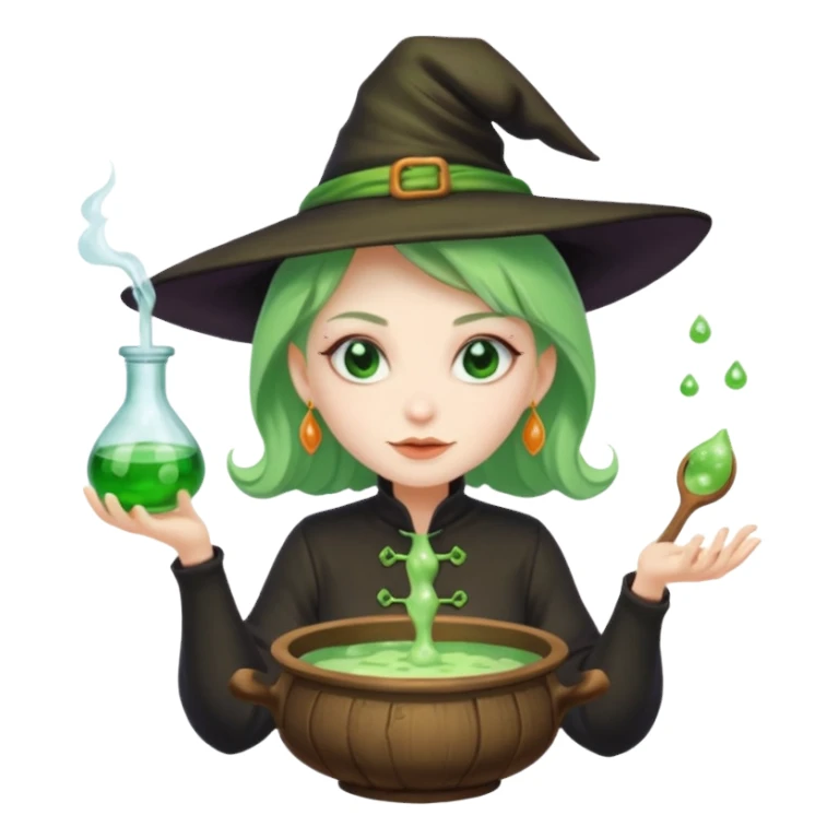 green witch cooking potion sticker