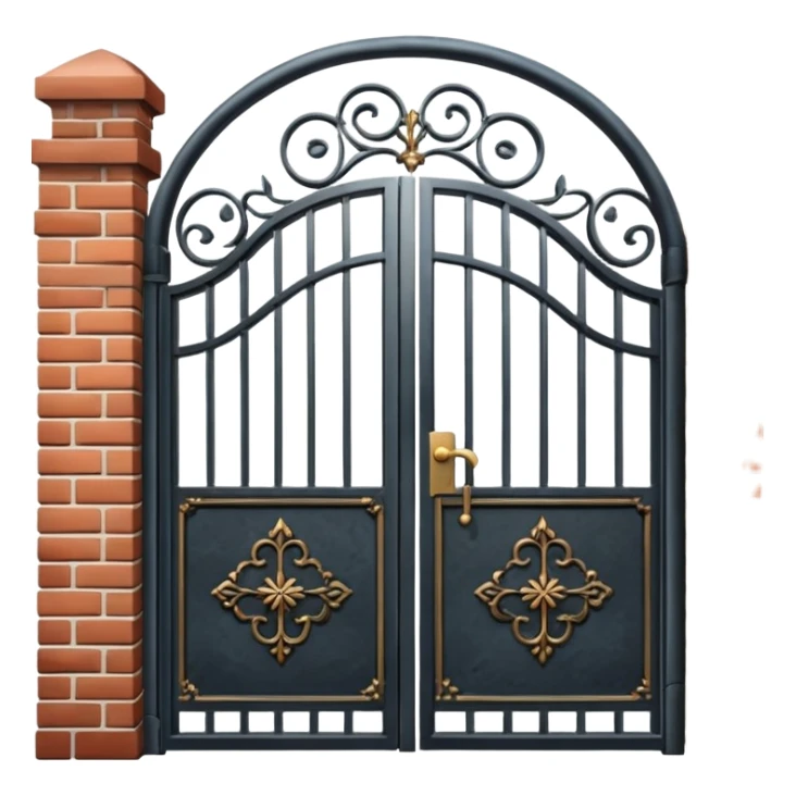 house entrance with iron gate and fence sticker