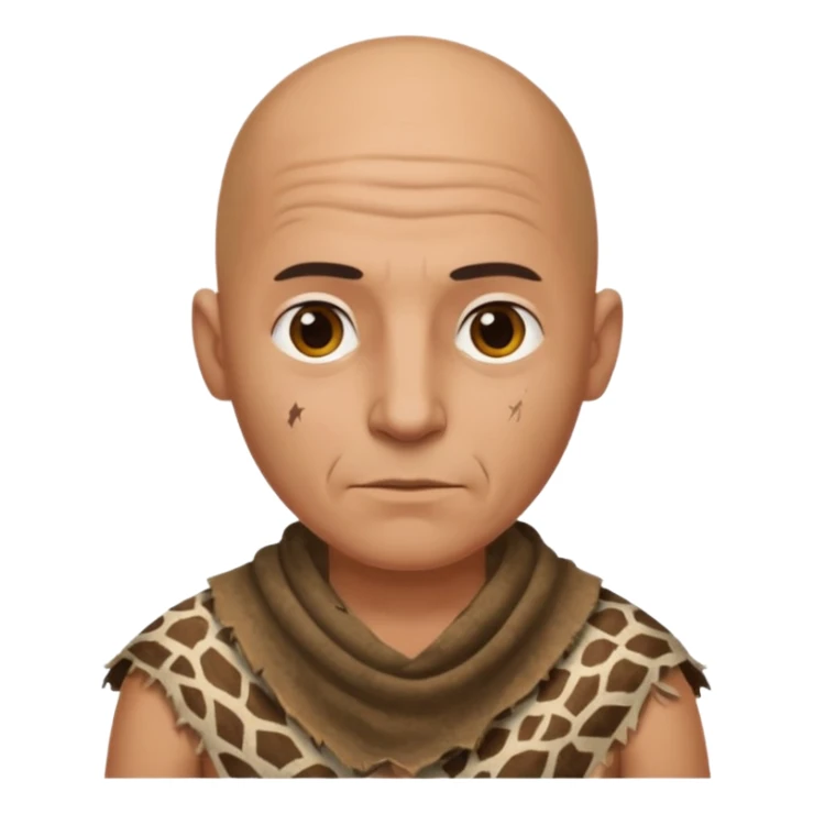 ancient man bold head, tattered animal skin cloth sticker