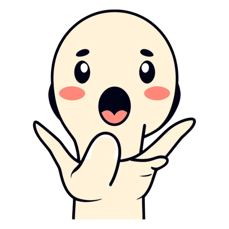 Calmness face with tongue and hand shows something little sticker