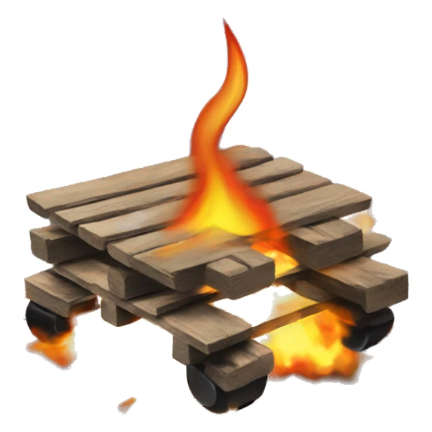 Burning pallet witn "iron" signature sticker