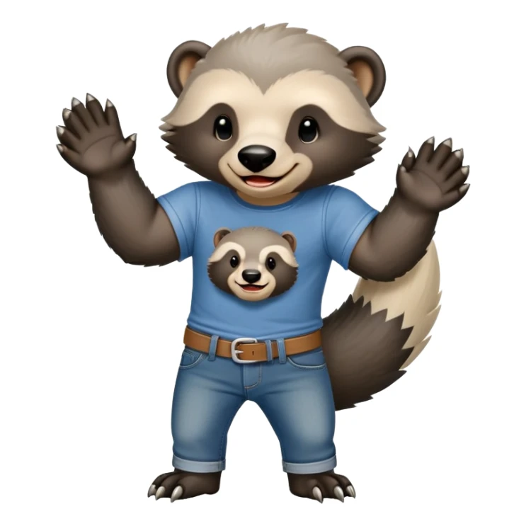 mischievous anthropomorphised honey badger in jeans and a t-shirt, smirking expression sticker