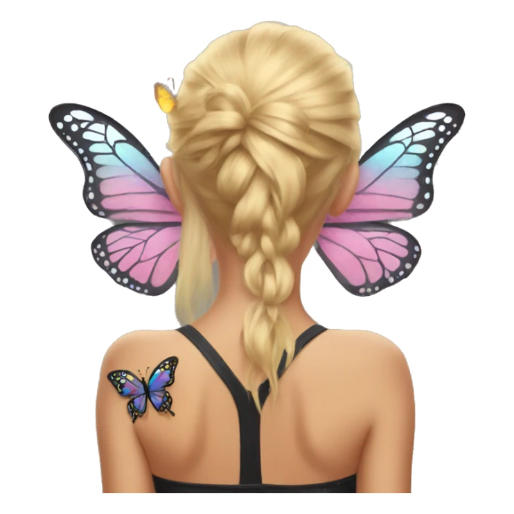 blonde girl with butterfly wings tattoo on her back sticker