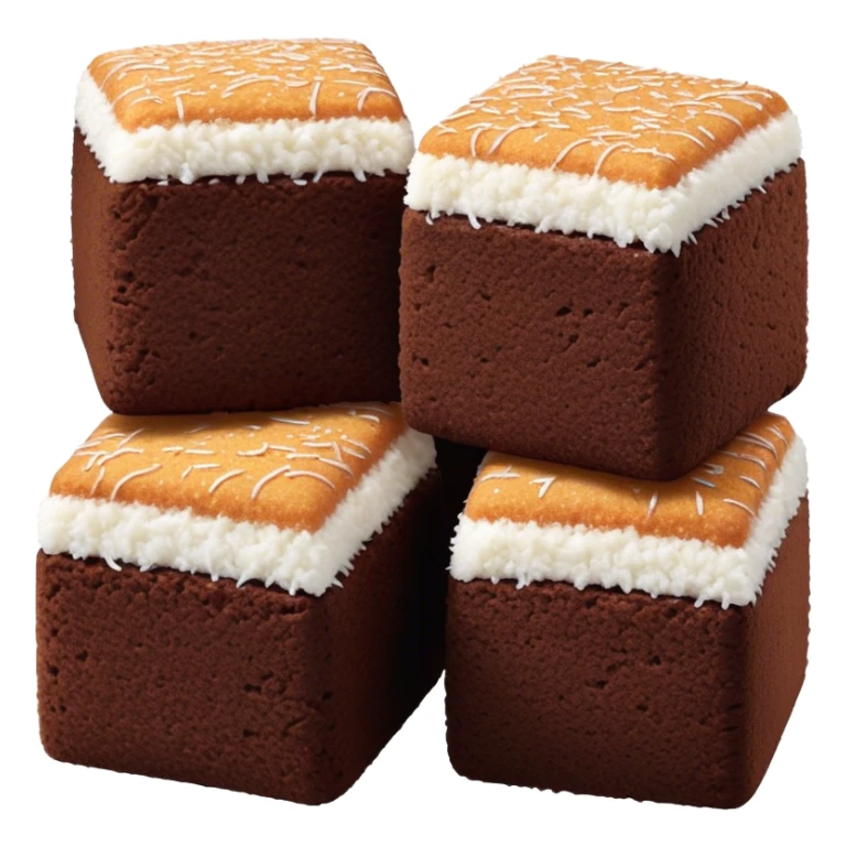 cinematic-realistic-lamingtons-dessert-emoji,-depicted-as-soft-sponge-squares-coated-in-chocolate-on all sides with coconut sprinkled on all side-rendered-with-mouth‚watering-detail-and-vibrant-lighting sticker