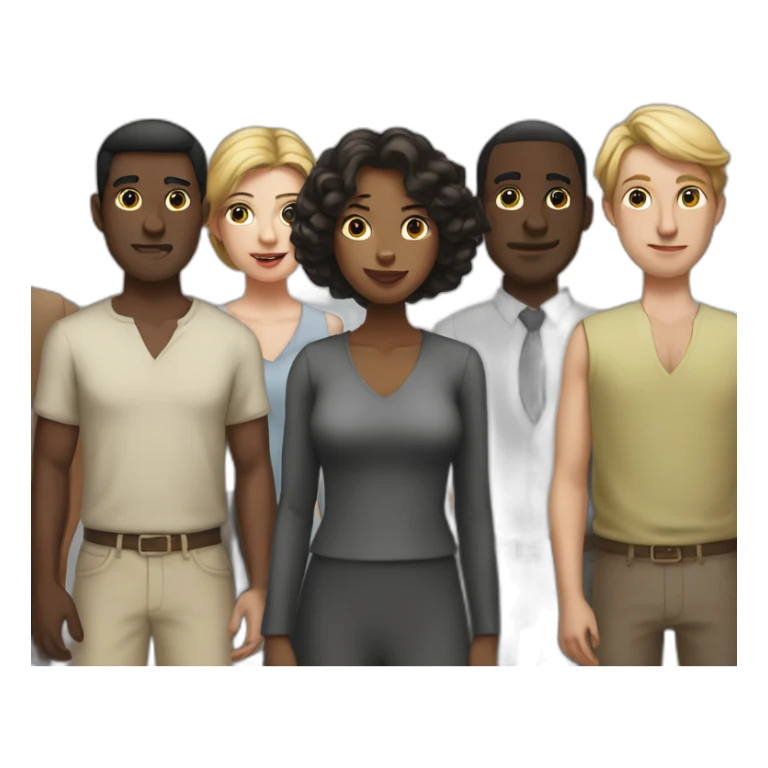six dark-skinned men stand behind a pale woman sticker