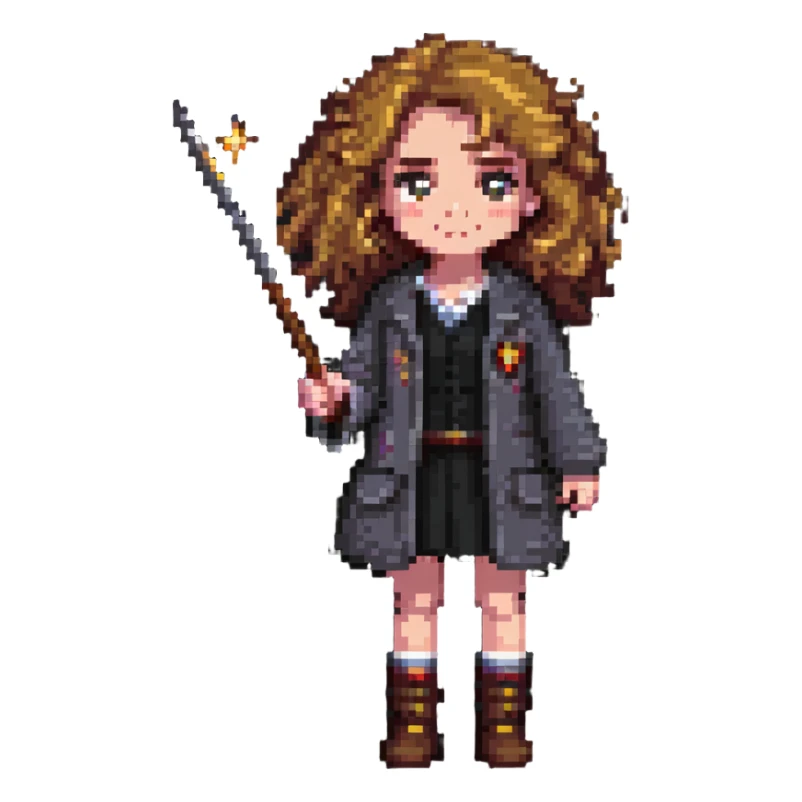 Hermione Granger with bushy hair and wand sticker