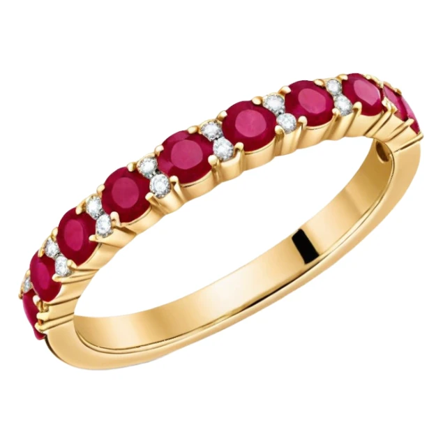 Realistic, detailed, Vintage Tiffany & Co. Round Cut Ruby & Diamond 18k Yellow Gold Half Eternity Ring sticker