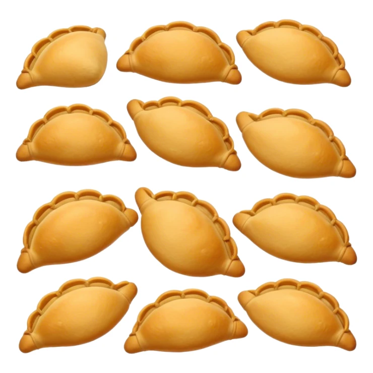 Empanadas Cinematic Realistic Empanadas Dish Emoji, depicted as crispy, golden empanadas made with cornmeal and filled with savory ingredients, rendered with rich textures and vibrant, appetizing lighting. sticker