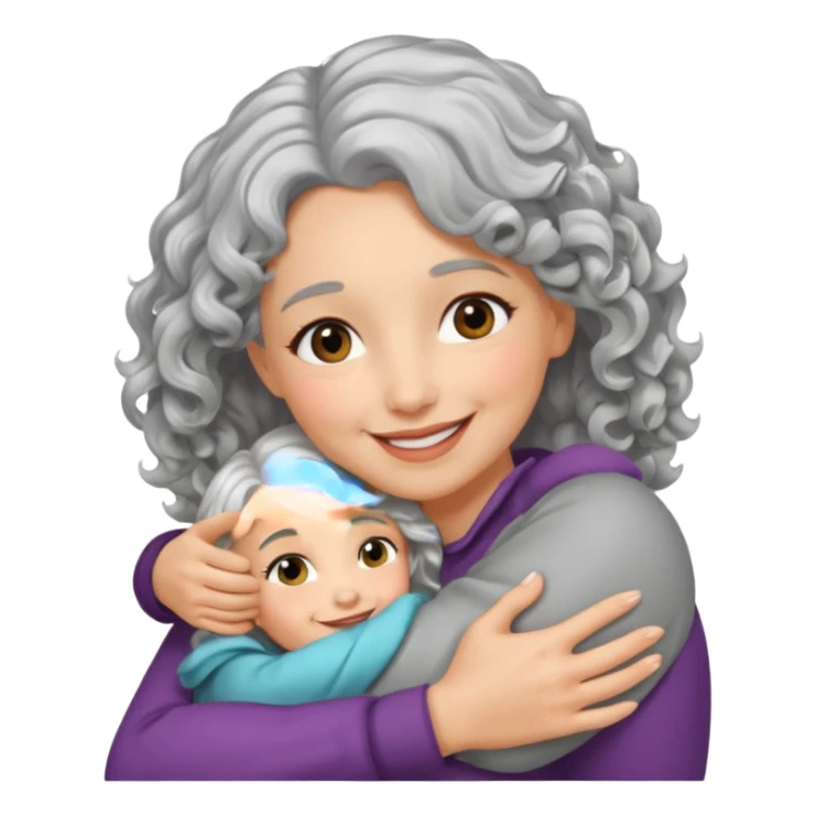 silver, wavy/curly hair chin-length lady giving hug and smiling sticker