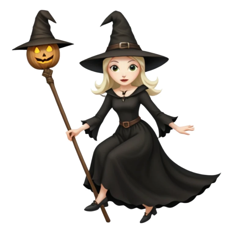 wicked looking witch flying high in the air on a broom sticker