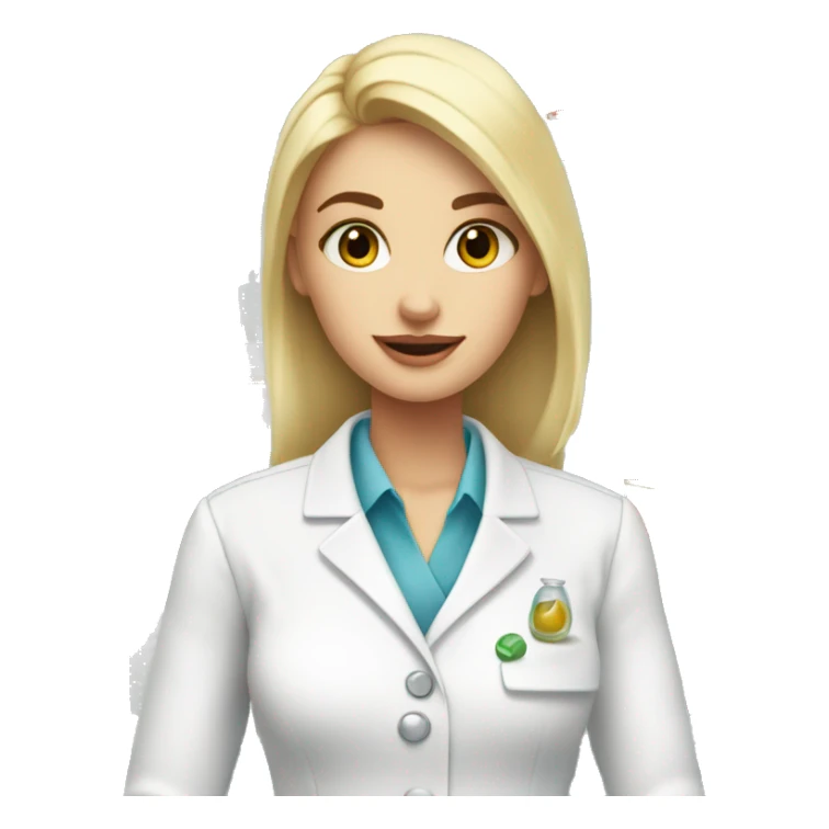 Blonde girl make-up a skin care formulering in a lab coat sticker