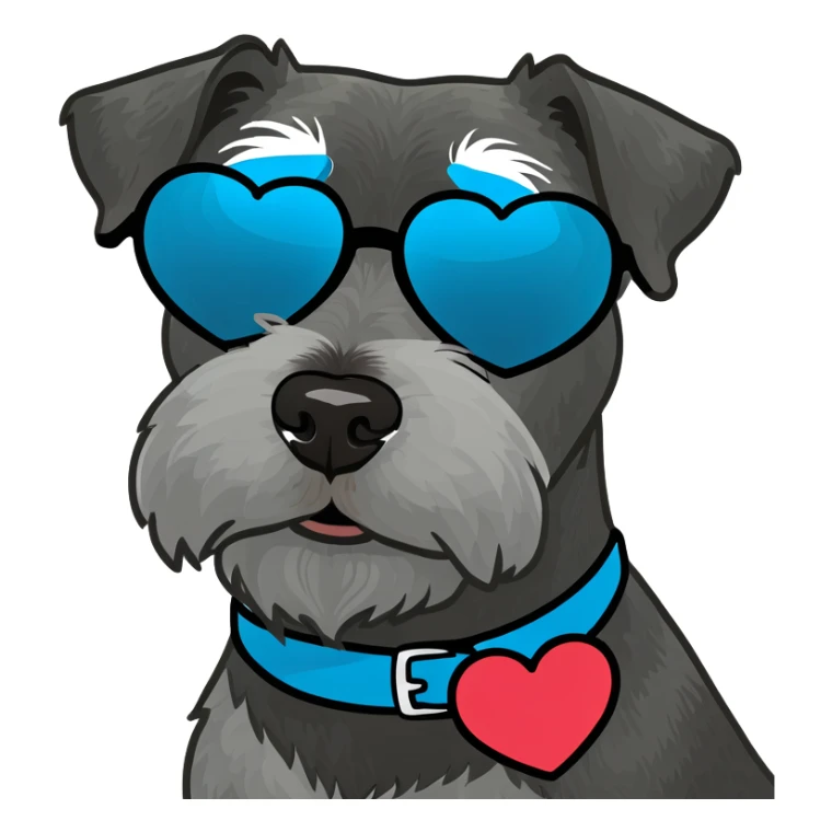 Black miniature schnauzer with heart sunglasses sticker