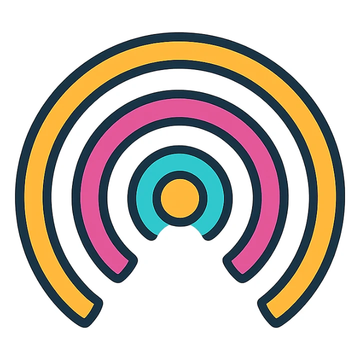 abstract icon of echo waves with concentric curved lines radiating outward symbolizing resonance and lasting sound, modern minimal style sticker