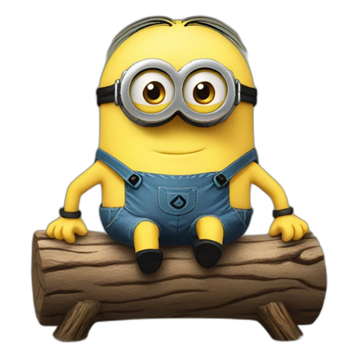 minion cutely hugs a log holding it in front of him sticker