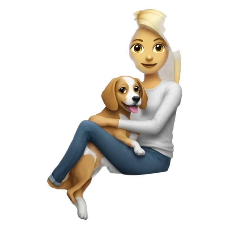 blonde girl with Brittany dog on couch sticker