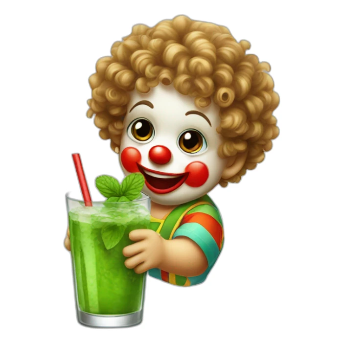 baby clown with curly hair drinking mojito sticker