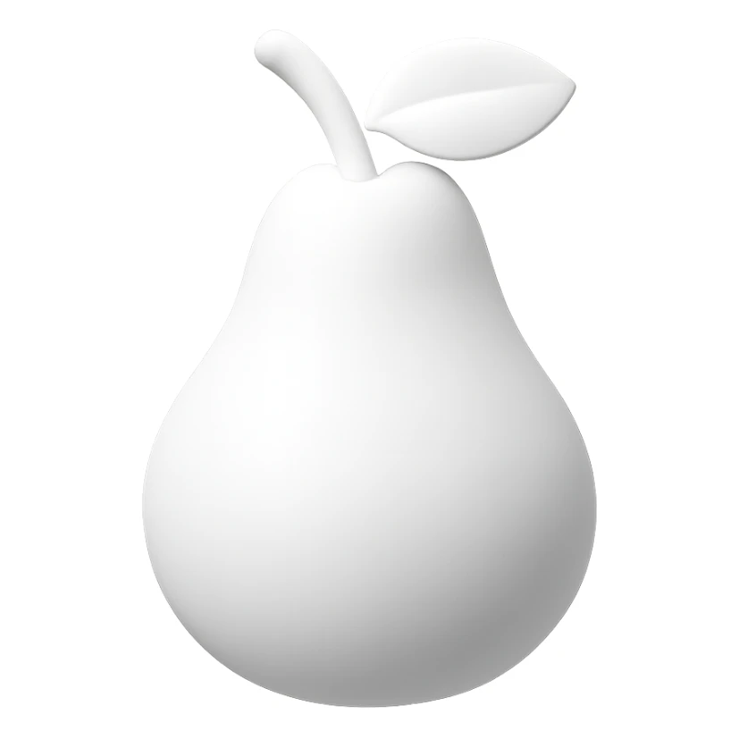 Create a 3D pear emoji in the color #ffffff, matching the style of the reference image, with a transparent background. sticker