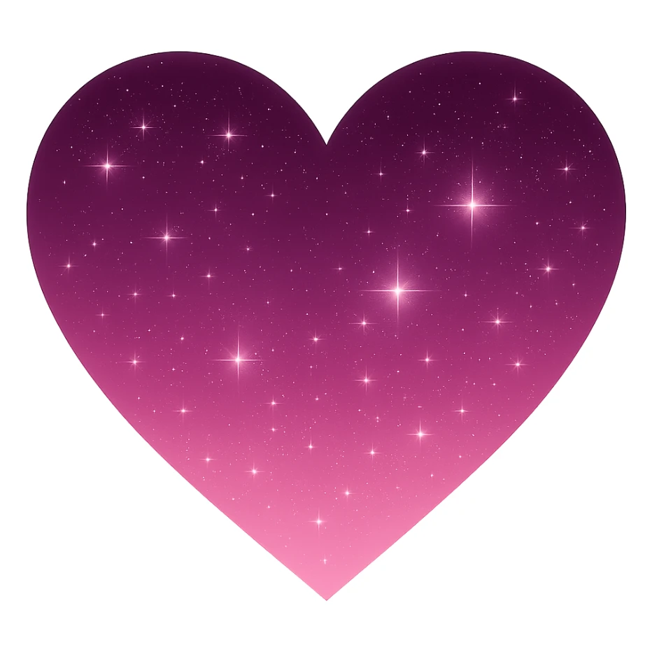Modify the heart with a night sky gradient to pink night theme with a pink gradient, more stars, and a soft glow. Remove the background entirely  sticker