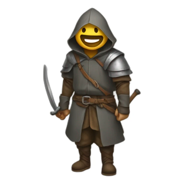 medieval saboteur laughing and escaping, hooded sticker
