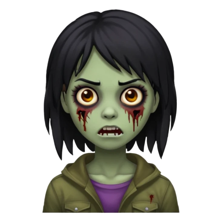 female, zombie, black hair, medium long, emo, shaggy, dark, spooky, creepy expression sticker