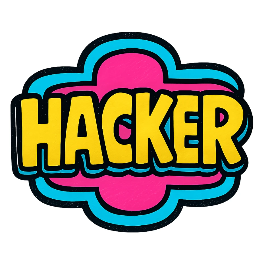 bold, eye-catching logo of the word HACKER in vibrant pop colors style sticker