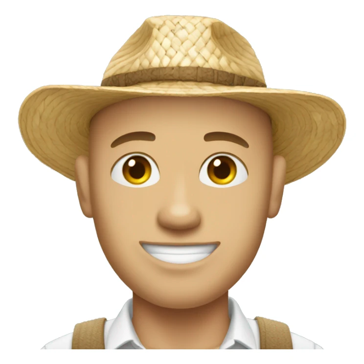 Bald light skin man wearing a straw hat sticker
