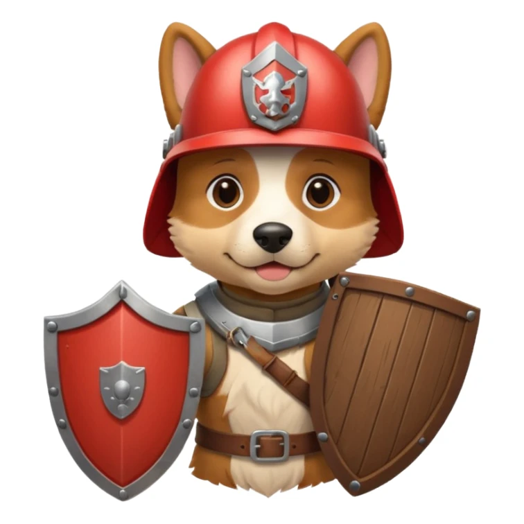 Dog with helmet and wooden shield sticker