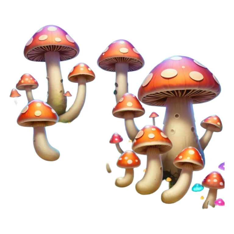  "A whimsical mushroom world filled with giant glowing mushrooms, soft bioluminescent spores floating through the air, and friendly oversized snails with colorful spiral shells exploring the landscape. Fantasy atmosphere, vibrant colors, dreamy lighting, highly detailed sticker