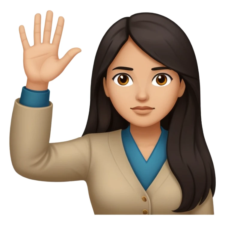 Hispanic woman with long hair, determined, one hand out motioning “no” sticker