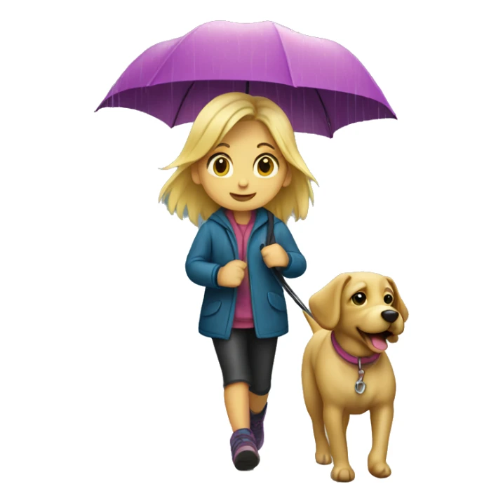 Blond girl walking a dog in the rain  sticker