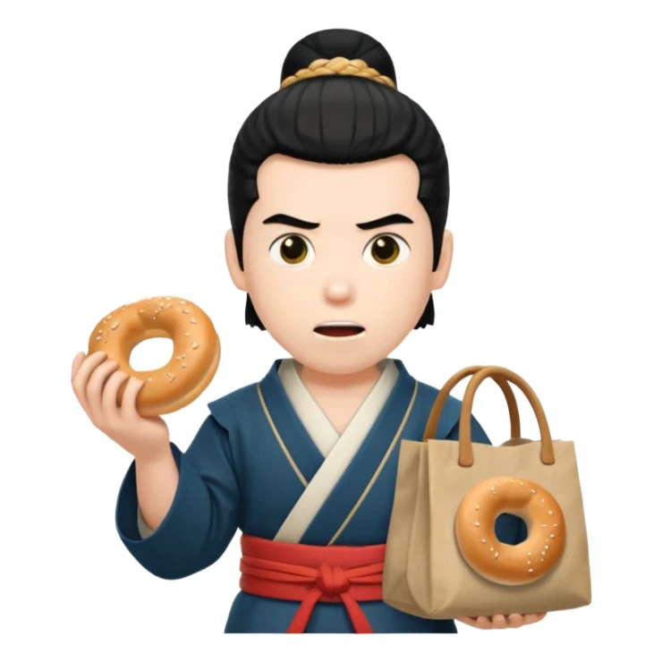 surprised samurai with a bag of bagels  sticker
