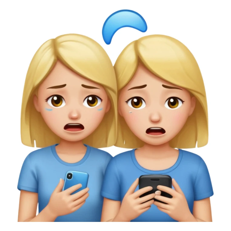 Two girls looking at a phone and crying sticker