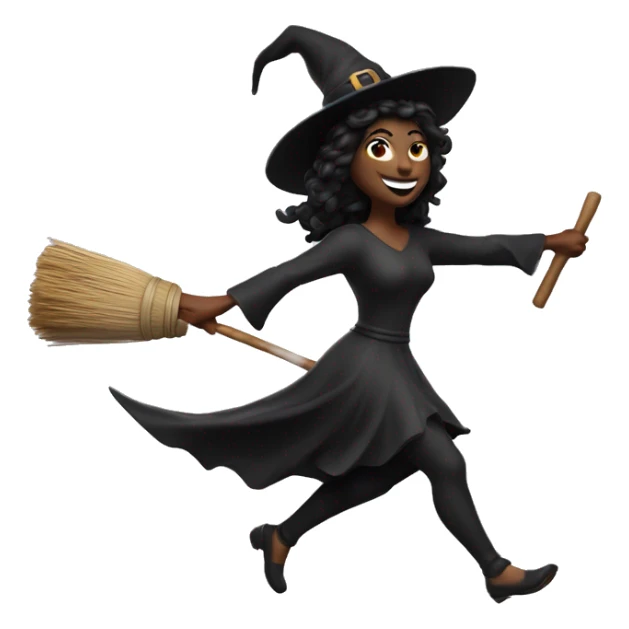 halloween goddess witch sprinting, with a large stride and arms outstretched, broom sticker