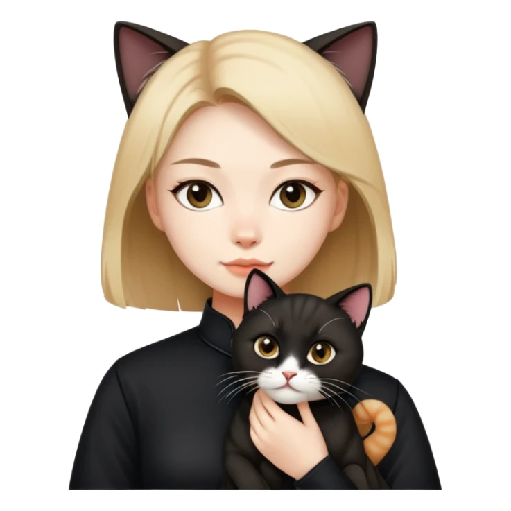 Young woman in black clothes with a Chinese domestic cat sticker