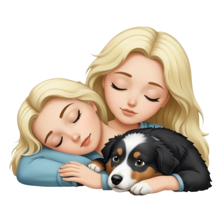 White girl blonde hair sleeping with black and white Australian shepherd  sticker