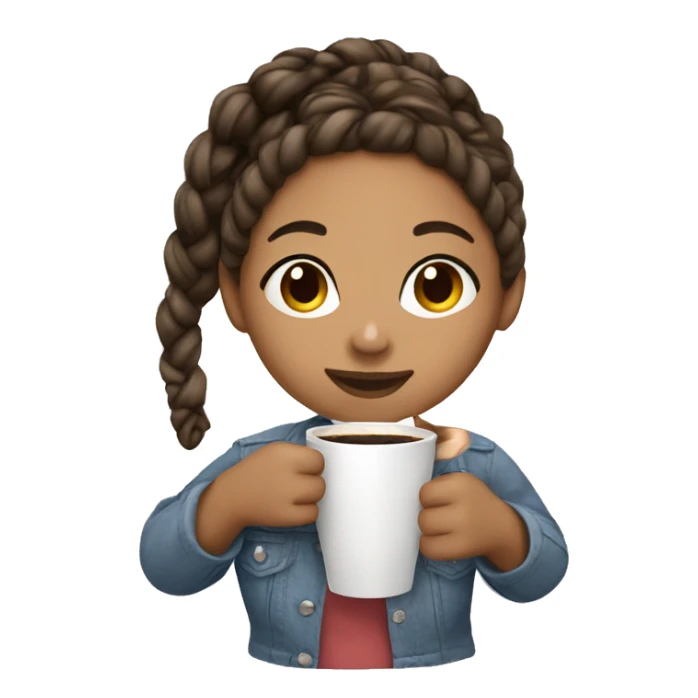 mixed girl with white braids having a coffe sticker