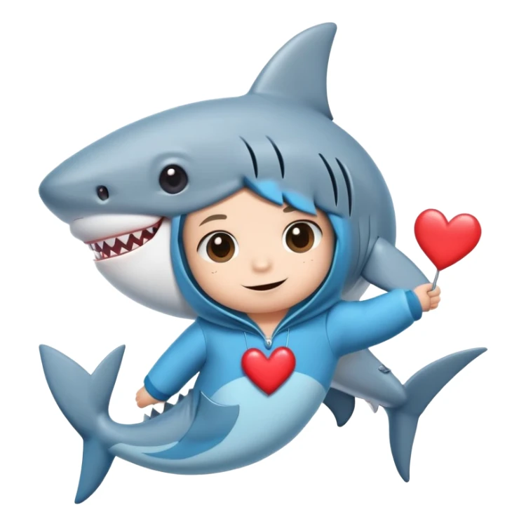 Beat wearing a cute skark clothe whit a heart sticker